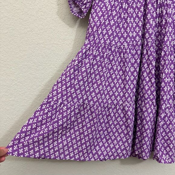 NWOT XIRENA Puff-Sleeve Nissa Babydoll Mini Dress in Purple Clover Print - Picture 6 of 15